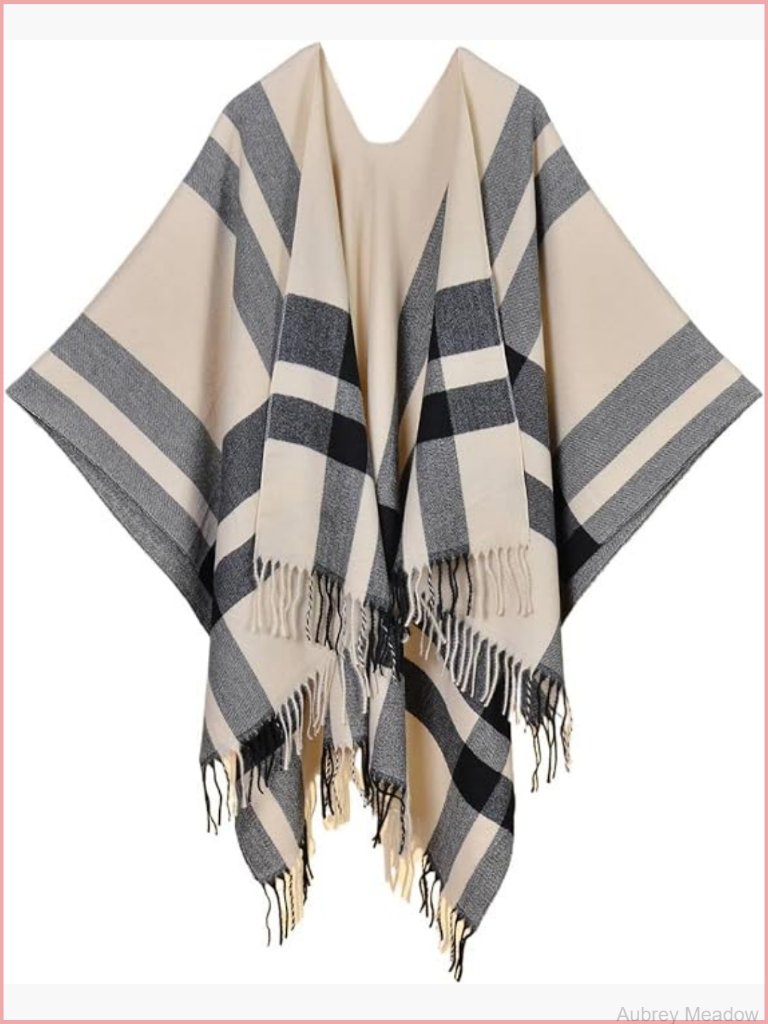 Open Front Poncho Cape Cardigan With Tassel Winter Scarf Wrap